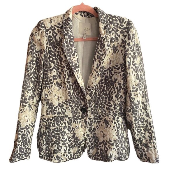 Joie Mehira B Linen Animal Leopard print Blazer - Picture 8 of 16